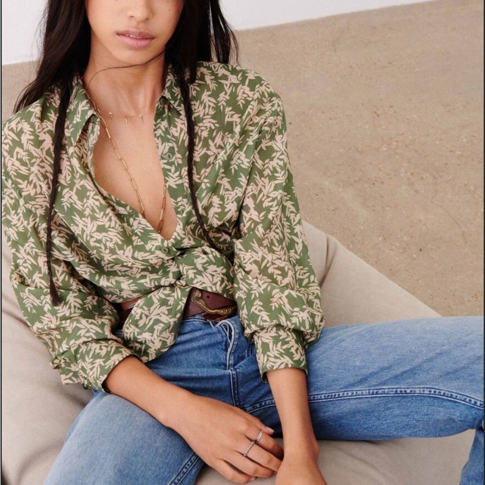 Ba&sh chemise Tarmac Blouse in Vert. Size: small